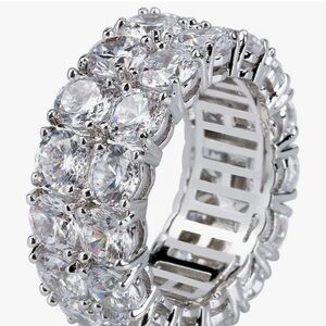 2-Row Cubic Zirconia Band Ring for Men & Women, 14K Gold Plated Brass sz 7